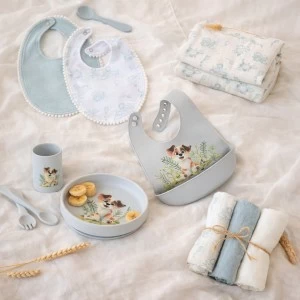 Babero bebe pack 2 unidades celeste con cucharita