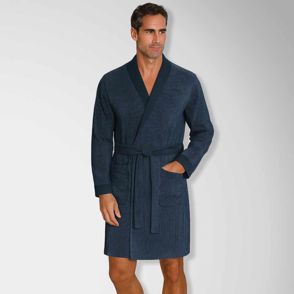 Batín largo cruzado en tejido de rayas