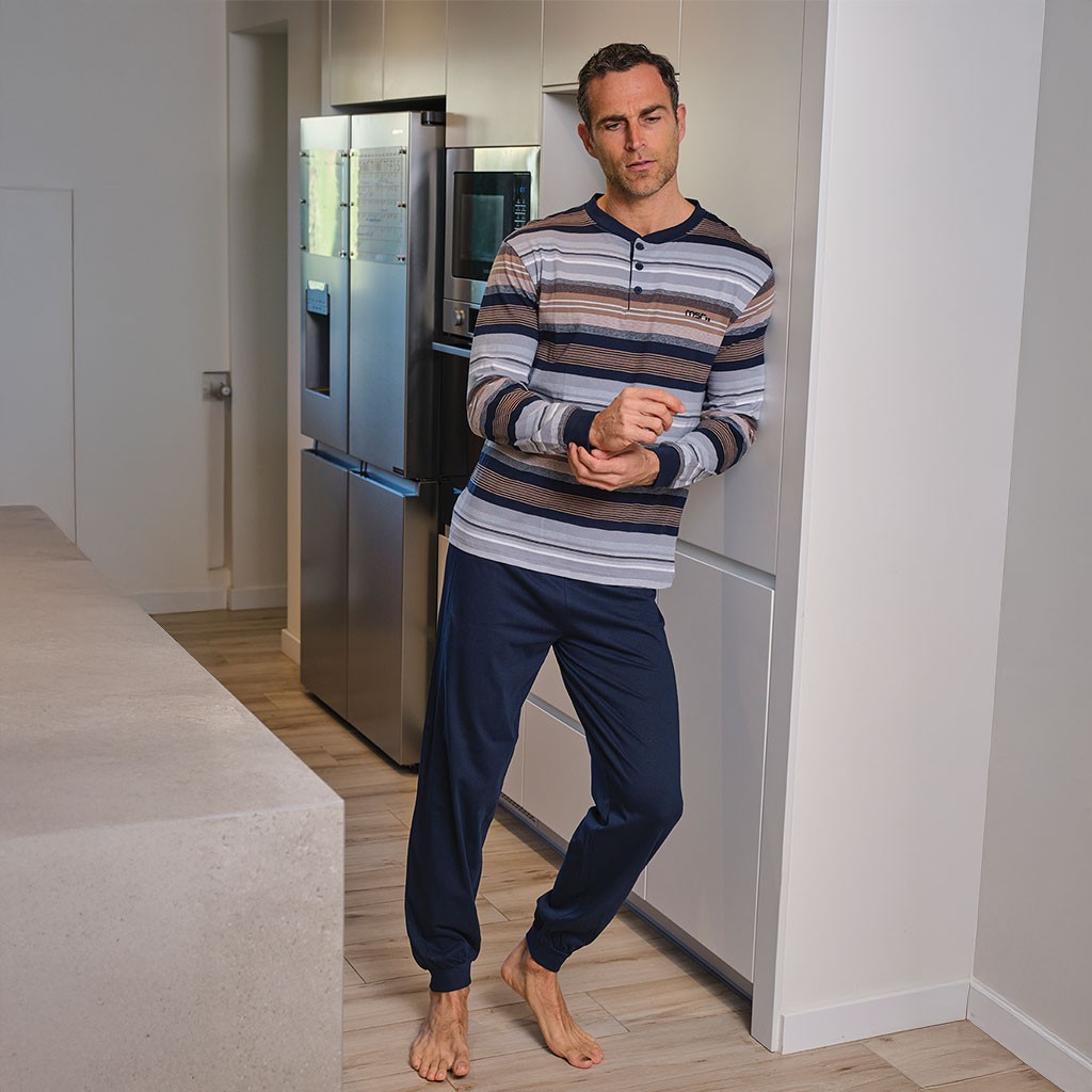 Pijama largo hombre algodón rayas
