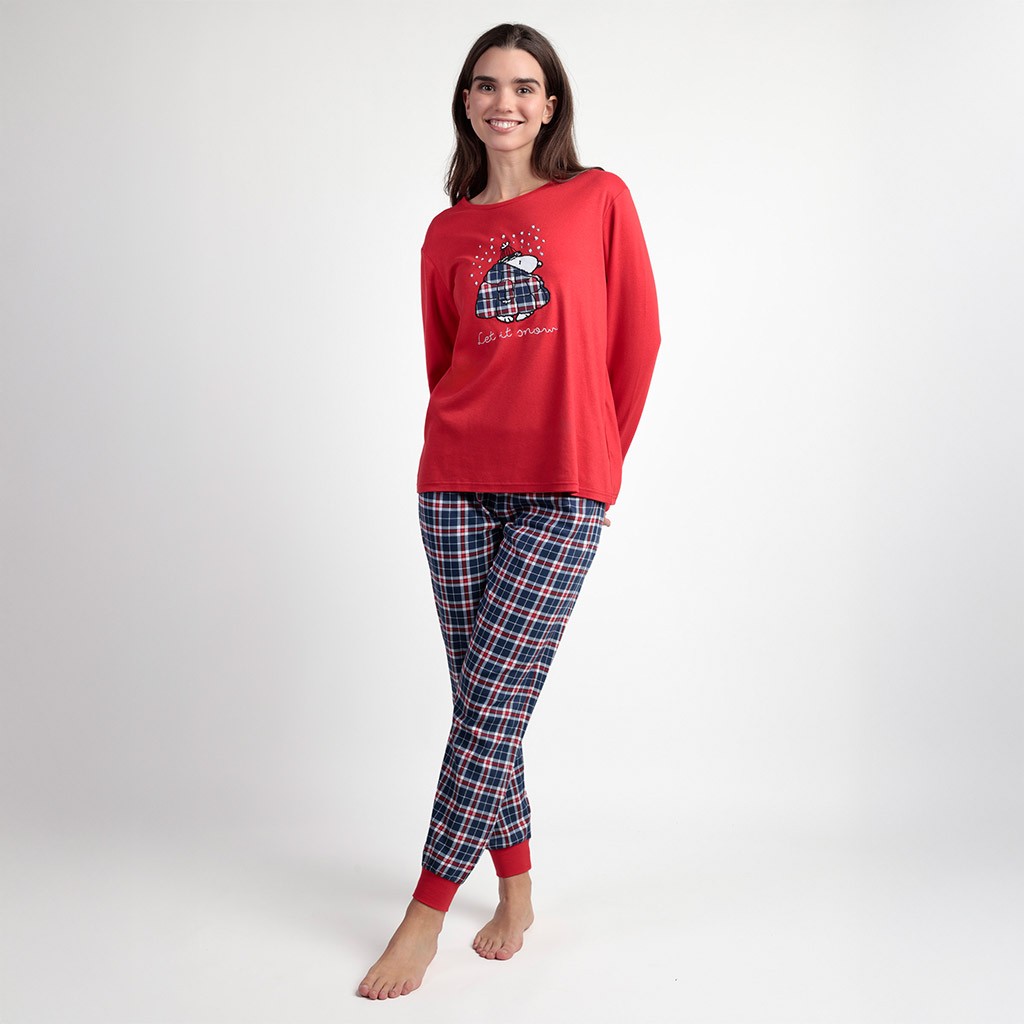 Pijama mujer manga larga cuadros Snoopy