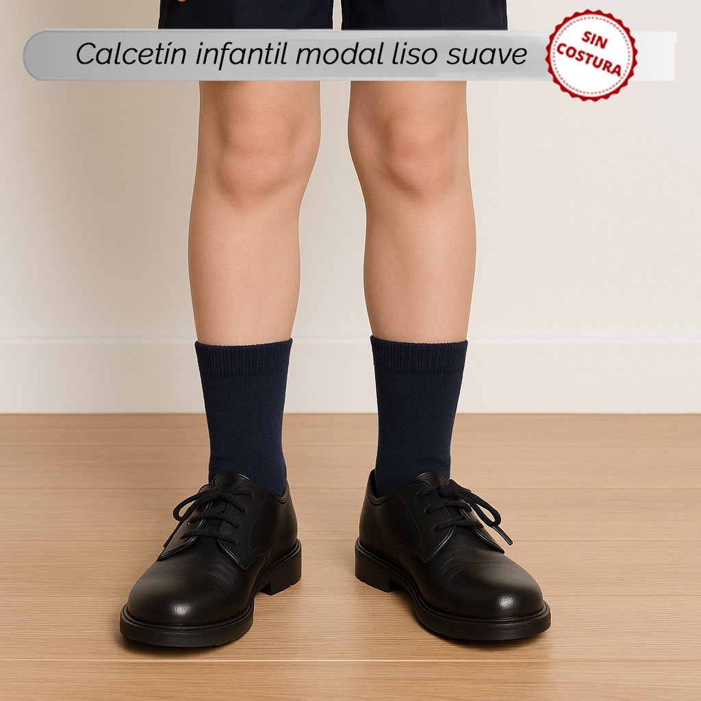 Calcetin infantil liso colegial tacto suave modal 