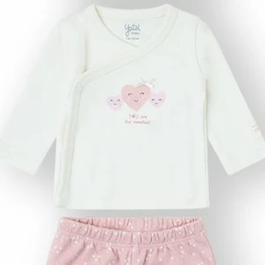 Conjunto beb&eacute; ni&ntilde;a 3 piezas corazones rosa