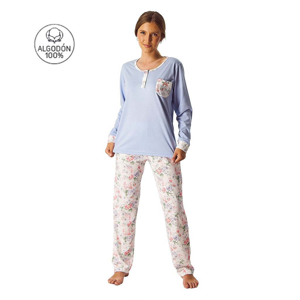 Pijama mujer largo tejido algod&oacute;n