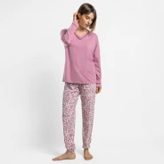 Pijama mujer manga larga viscosa estampada
