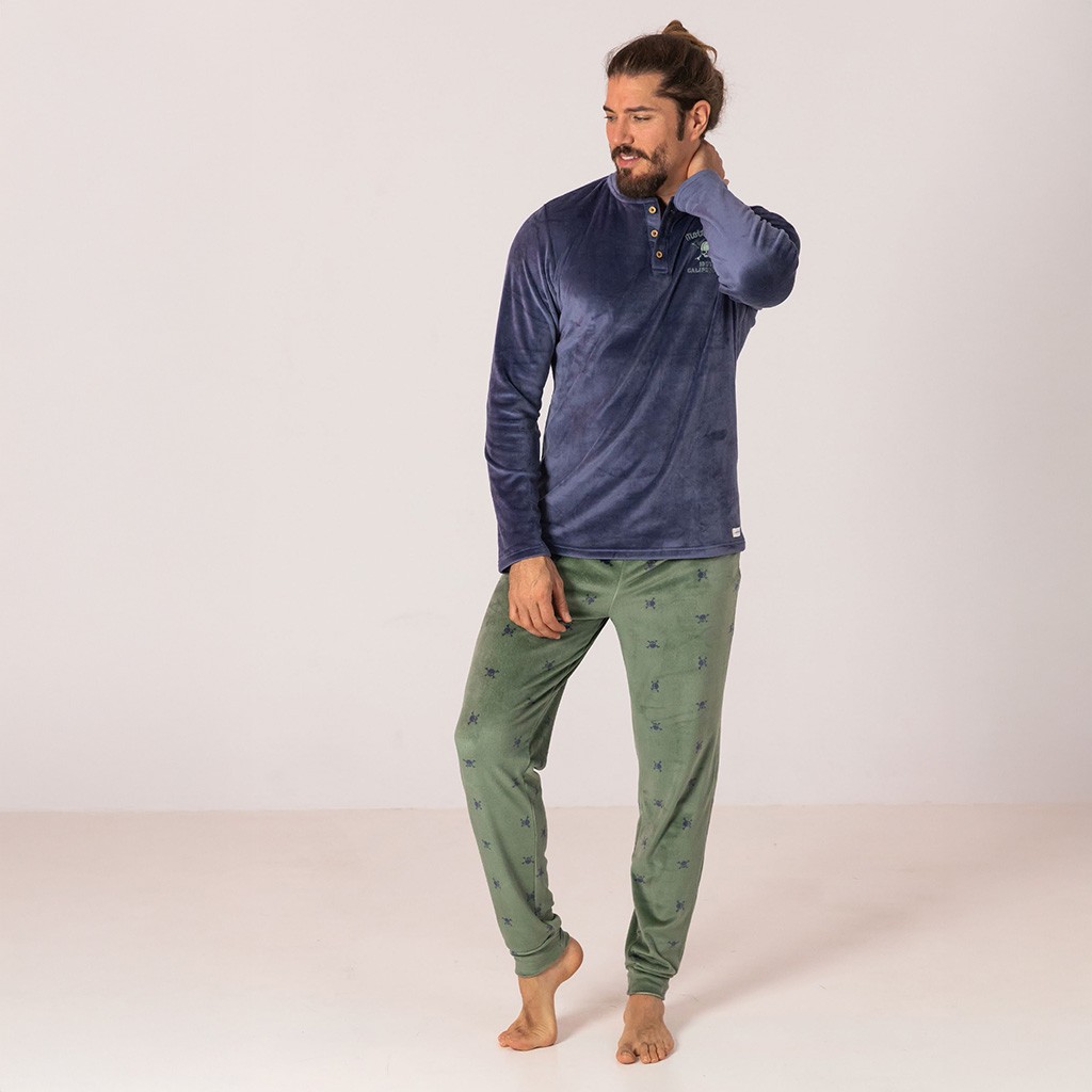 Pijama hombre tundosado cuello botones