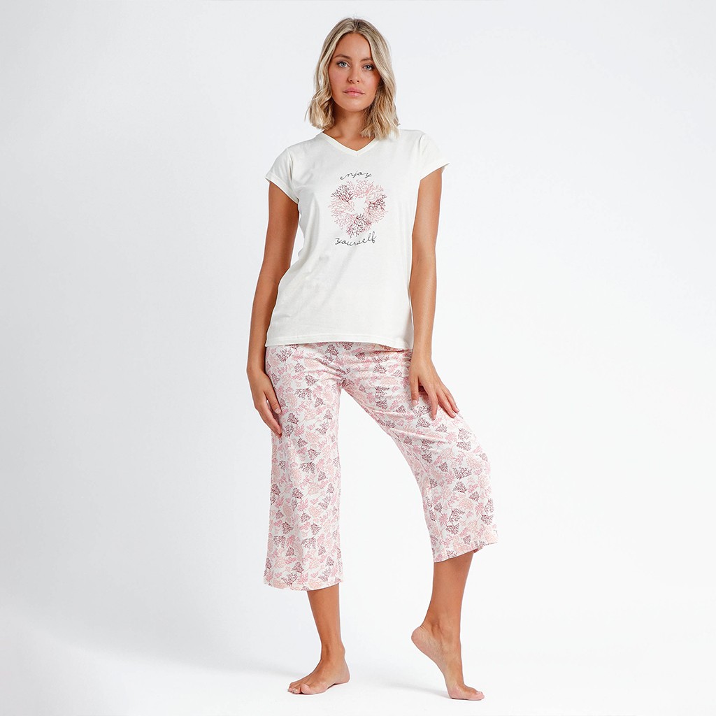 Pijama mujer manga corta estampado coral 