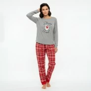 Pijama mujer manga larga pantal&oacute;n cuadros