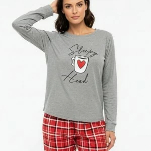 Pijama mujer manga larga pantal&oacute;n cuadros