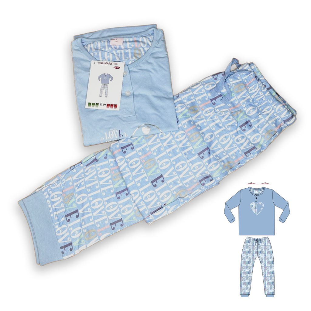Pijama mujer de fino de algodón 100% manga larga