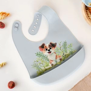 Babero silicona con recogemigas perrito celeste