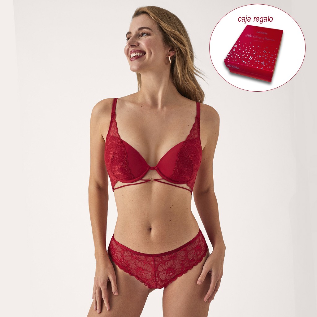 Conjunto rojo sujetador copa C y bikini encaje