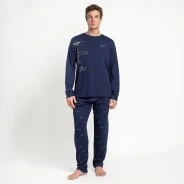 Pijama largo hombre algod&oacute;n azul