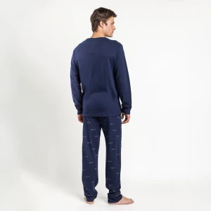 Pijama largo hombre algod&oacute;n azul