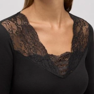 Camiseta cuello pico encaje manga larga termal