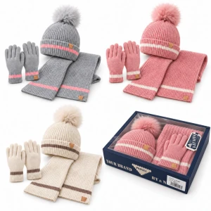 Conjunto infantil gorro pompom, bufanda y guantes