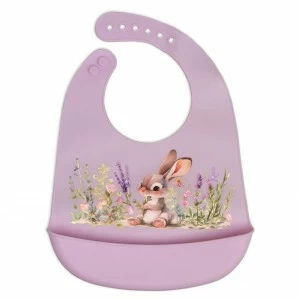 Babero silicona con recogemigas conejito lavanda