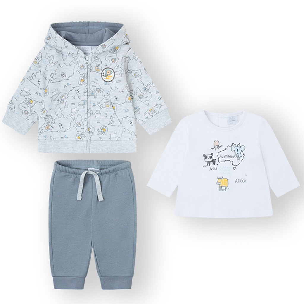 Chandal niño 3 piezas algodón mapas y animales