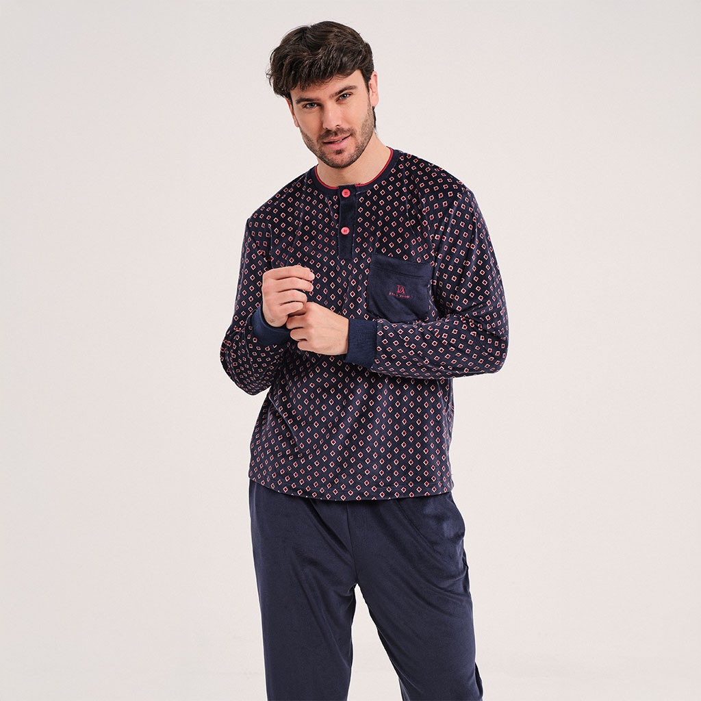 Pijama manga larga hombre cuello botones