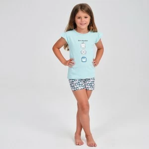 Pijama ni&ntilde;a manga corta estampado caras