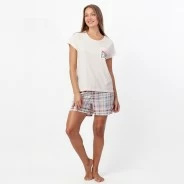 Pijama mujer manga corta pantal&oacute;n cuadros