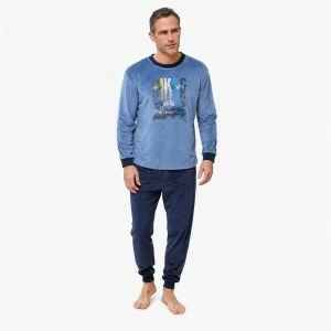 Pijama largo hombre spandex azul