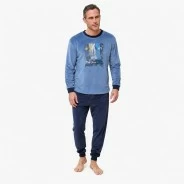 Pijama largo hombre spandex azul