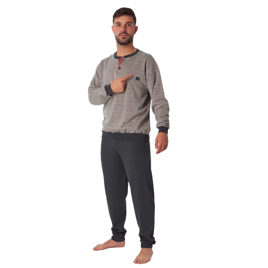 Pijama largo hombre cuello botones
