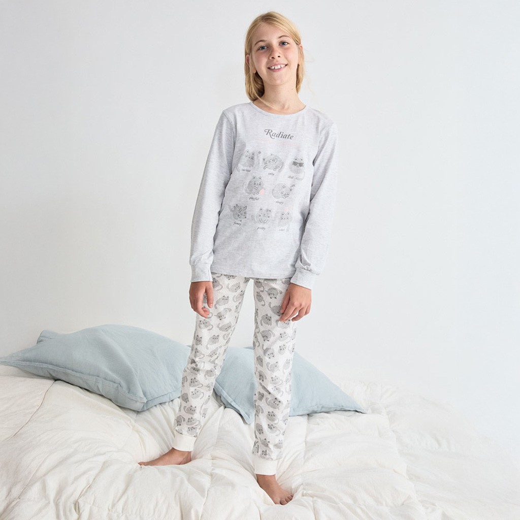 Pijama juvenil manga larga algod&oacute;n gatitos