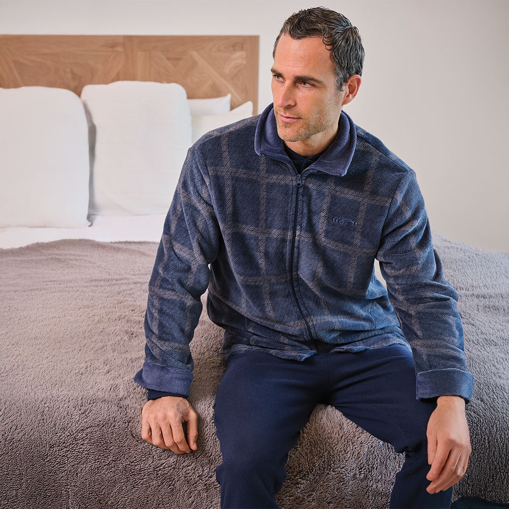 Bata corta hombre cuadros con cremallera