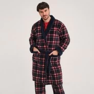 Bata hombre cruzada con cintur&oacute;n cuadros