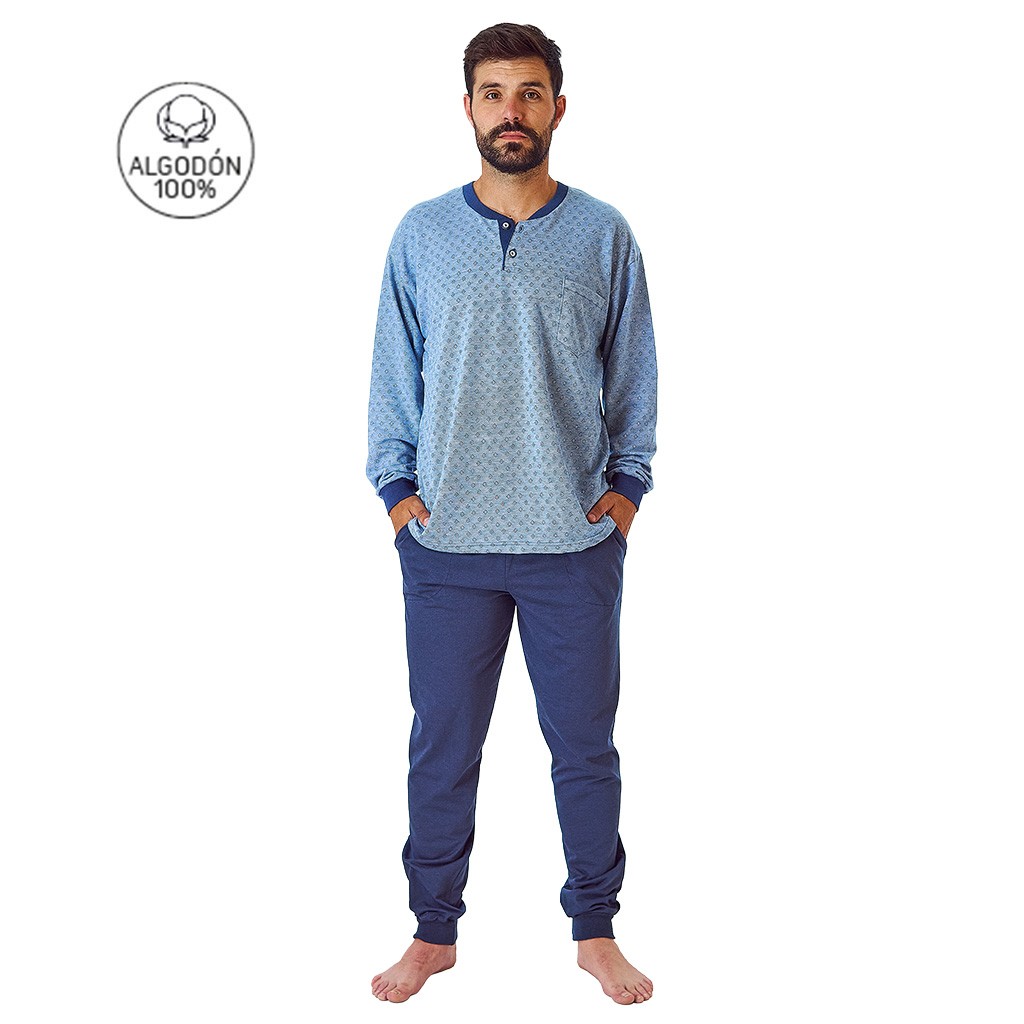 Pijama largo hombre tejido algod&oacute;n