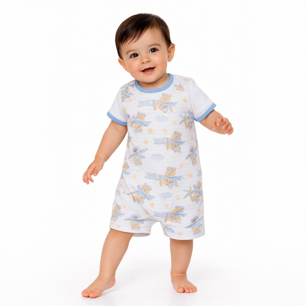 Pelele corto beb&eacute; algod&oacute;n estampado