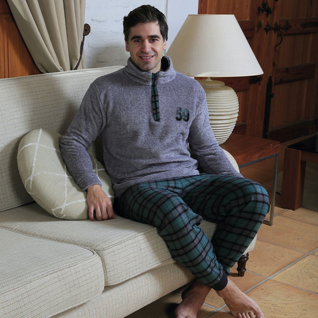 Pijama hombre manga larga coralina