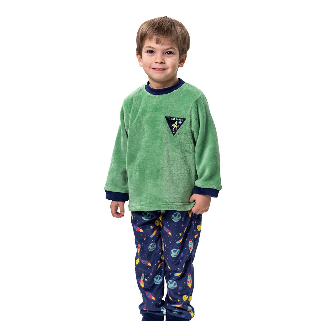 Pijama largo infantil coralina verde