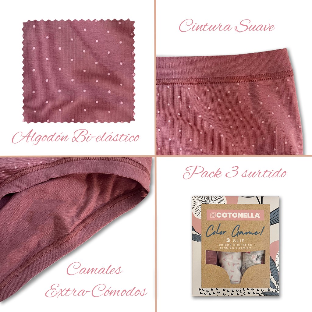 Braga bikini mujer pack3 algodón bielástico color