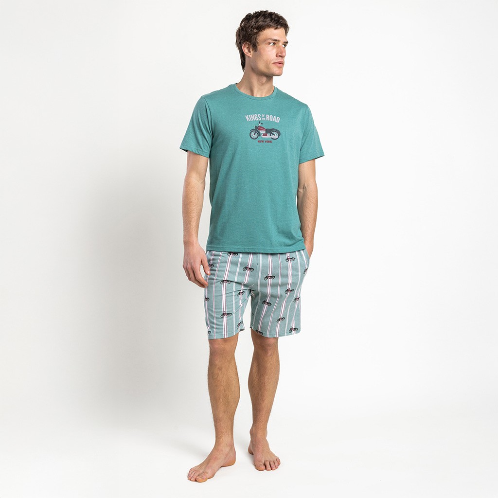 Pijama hombre manga corta estampado motos