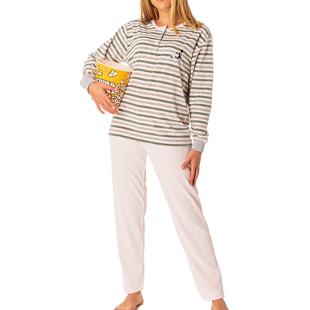 Pijama mujer aterciopelado de rayas