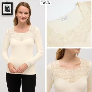 Camiseta polar termal fantas&iacute;a encaje manga larga