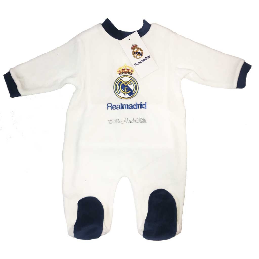 Pelele bebe manga larga tundosado y bordado Real Madrid