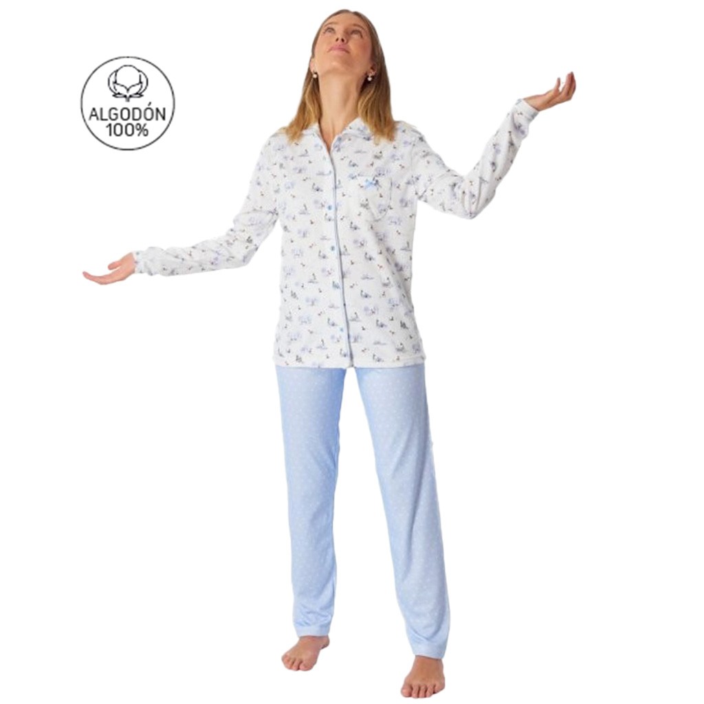 Pijama largo mujer tejido algodón estampado