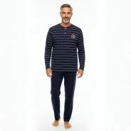 Pijama largo hombre cuello botones rayas