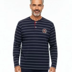 Pijama largo hombre cuello botones rayas