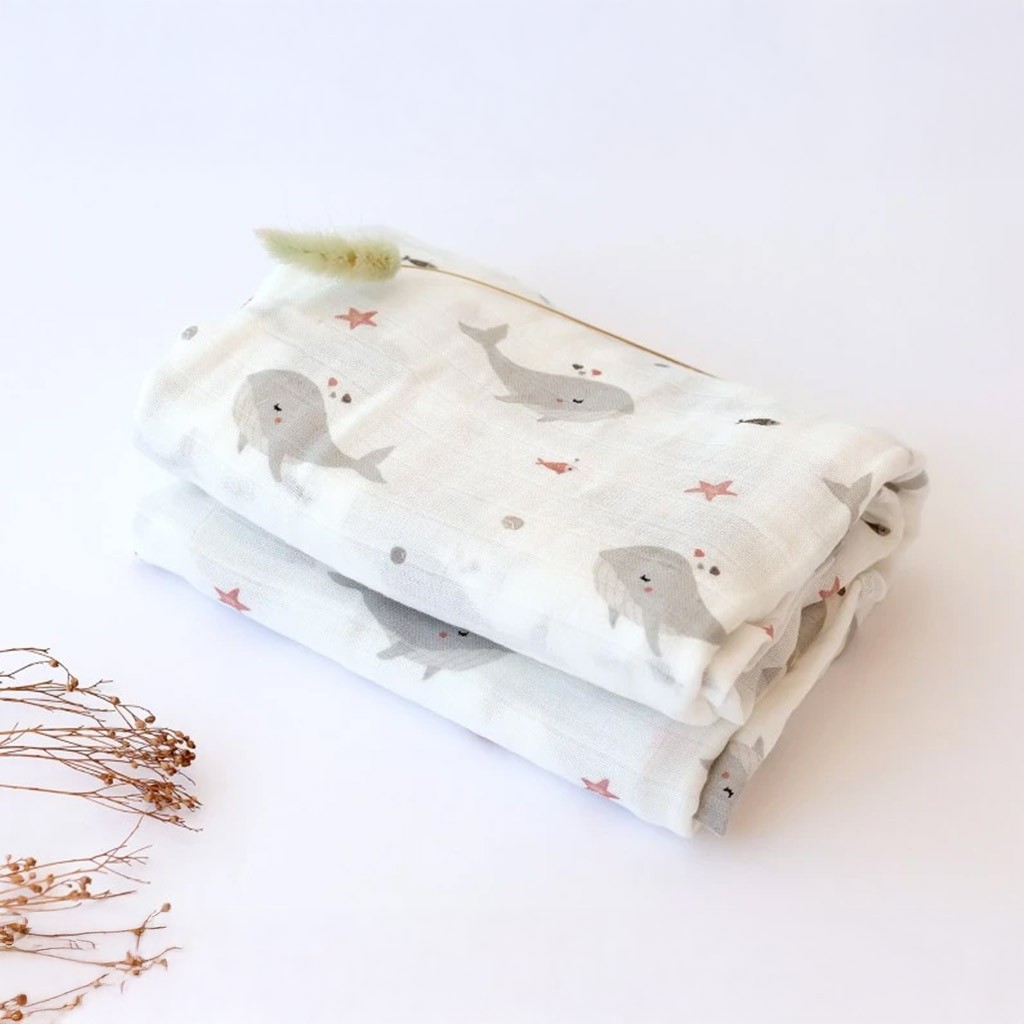 Muselina bebe 120 x120 ballenita colección gris